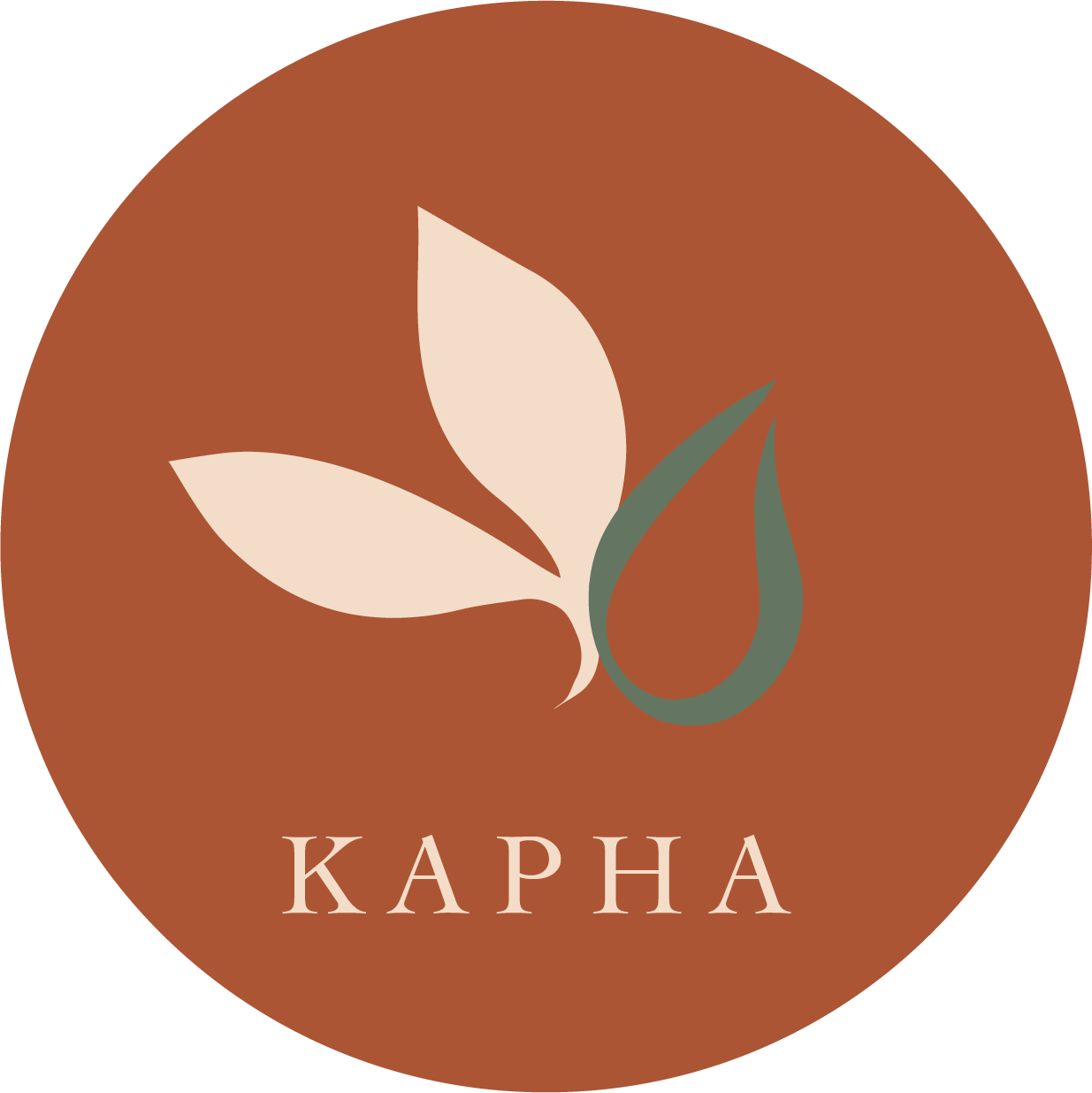A circular emblem for Kapha, with leaves and a droplet icon